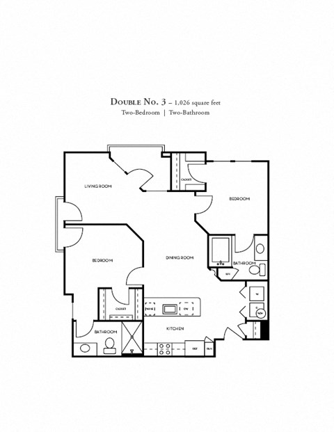 Floor plan for 2 beds, 2 baths, 1026 sqft